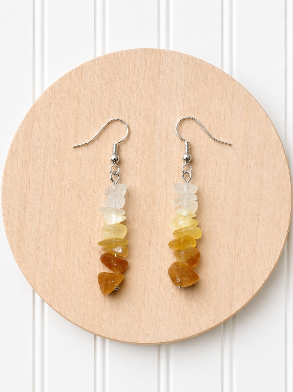 Stacked Natural Gemstone Crystal And Adventine Dangle Earrings - Yellow Gradient